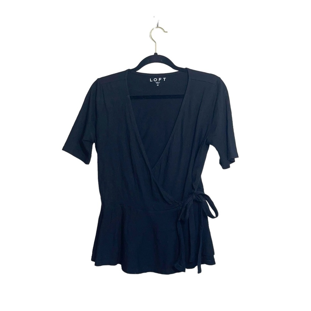 LOFT Black Short Sleeve Wrap Top